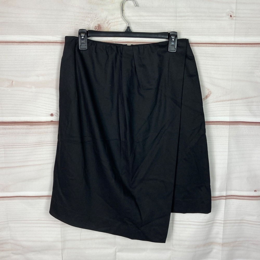 Carven Skirt Womens 42 10 Virgin Wool Faux‎ Wrap Black A-Line Solid Lined Zipper